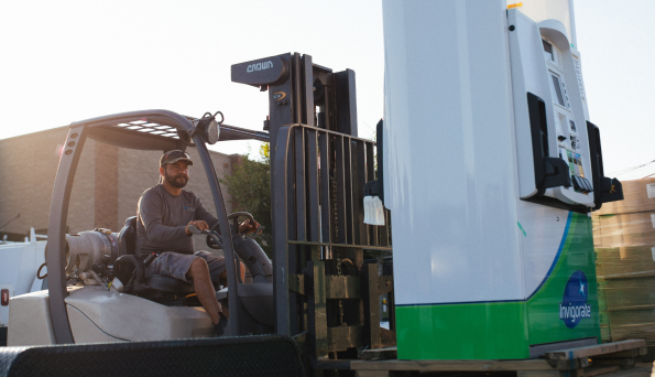 Man driving forklift